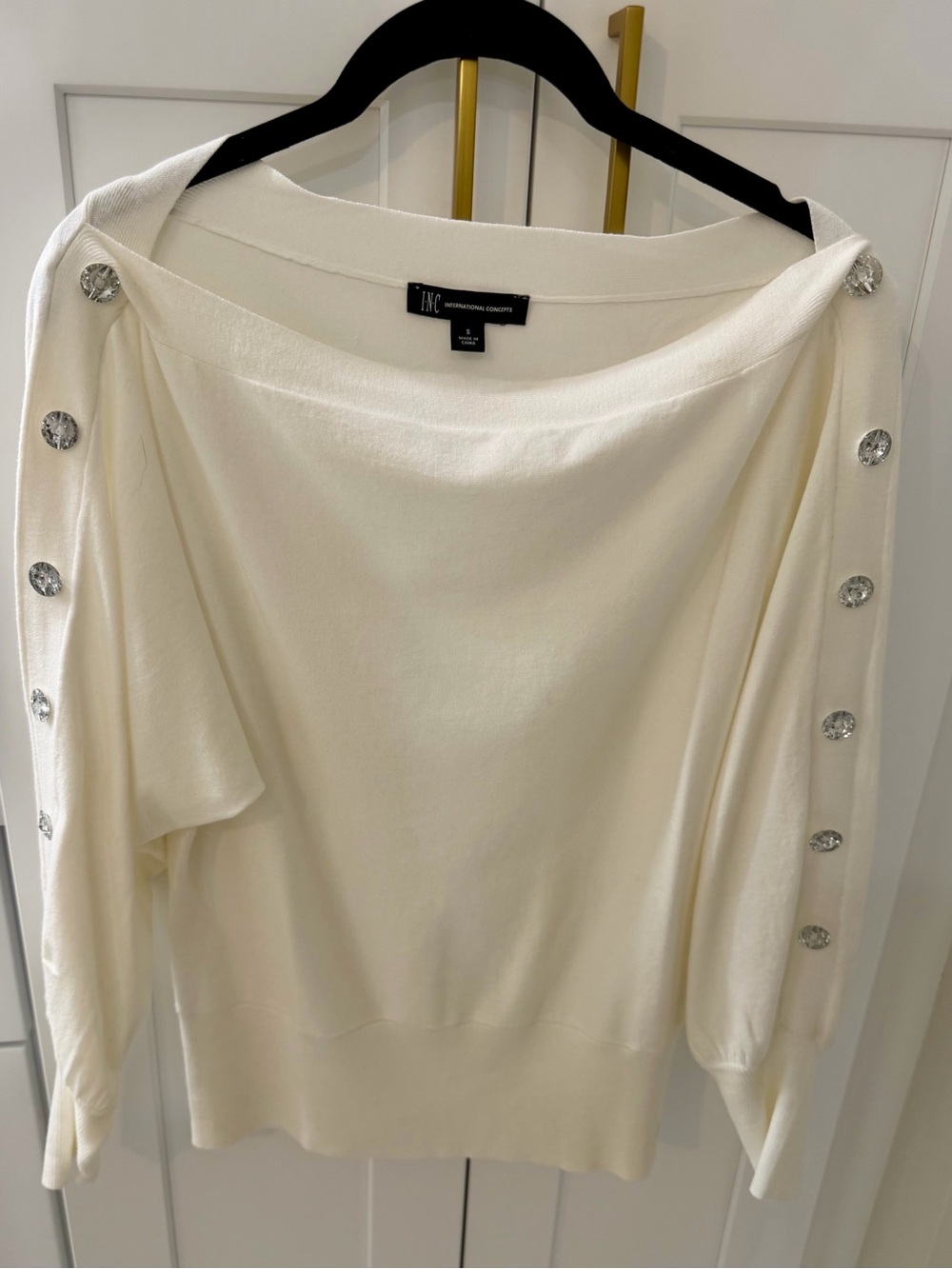 INC International Concepts Cream Button-Sleeve Boatneck Sweater